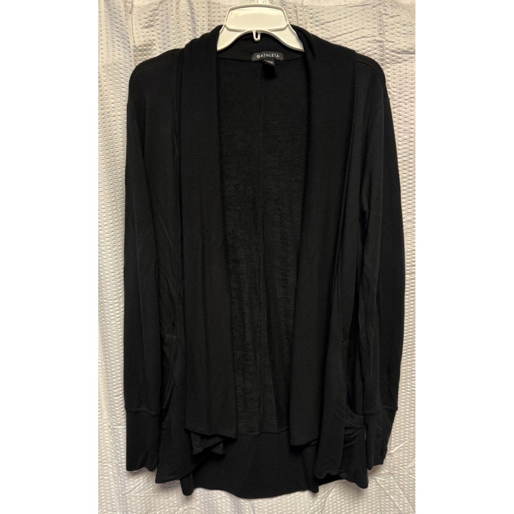 Athleta Womens Cardigan Sweater Black Long Sleeve Open Front Thumb Holes Med